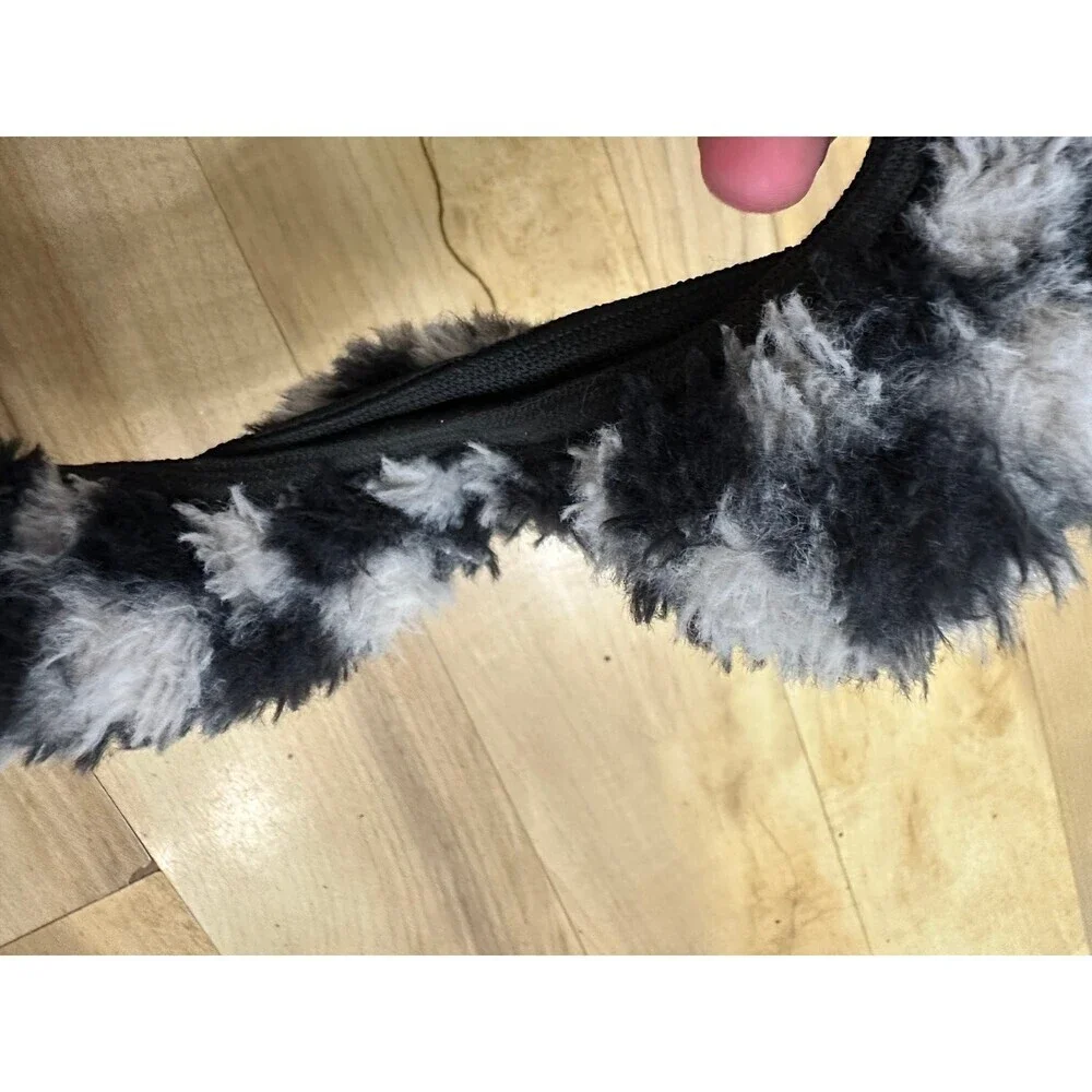 SHEIN black and white checkered fuzzy steering wheel cover